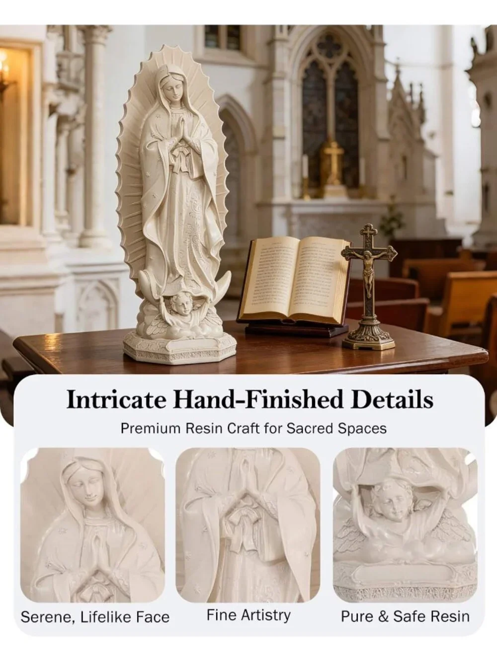 11.8-Inch Virgen de Guadalupe Statue | Catholic Virgin Mary Figurine | Beige